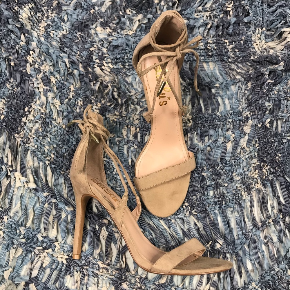 LuLu’s Aimee Natural Suede Lace-Up Heels